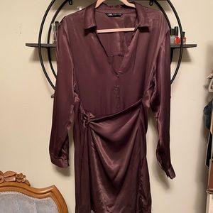 Zara Satin Dress Dark Brown